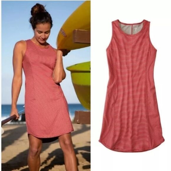 Title Nine Buttah Striped Racerback Athletic Dress Red Gray Small - Picture 1 of 8